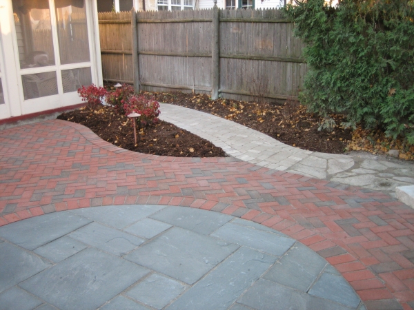 Lakefield Brick Paver Patio with Fieldstone Walkway